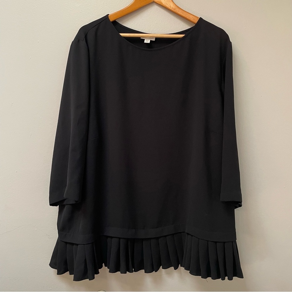 J Jill Top Shirt Womens Black 3X Pleated Hem 3/4 Sleeves Top Pullover Boat Neck